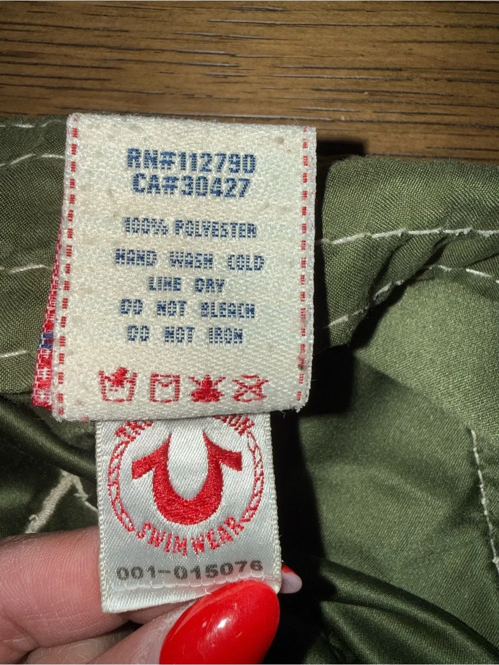 True Religion Olive Green Men's Swim Board Shorts with Contrast Stitching
